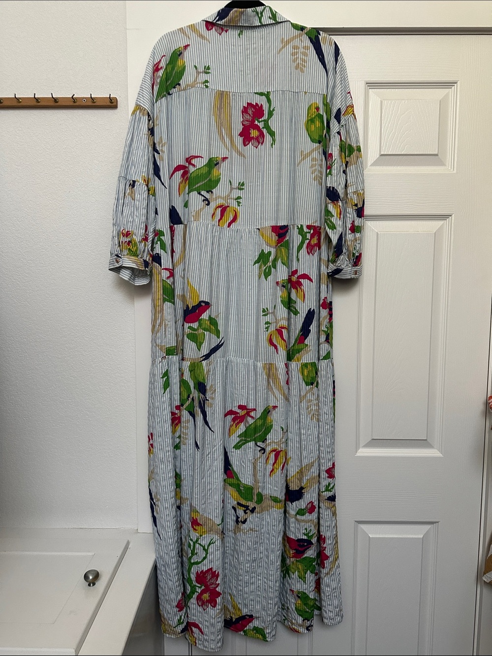 Anthropologie Striped Maxi Dress with Multicolor Floral & Bird Print - Picture 4 of 4